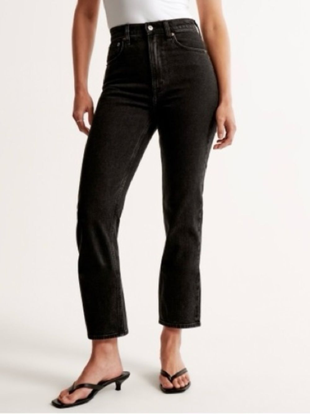 NWT Abercrombie & Fitch Ultra High Rise Ankle Straight Jeans Black Abrasive Wash